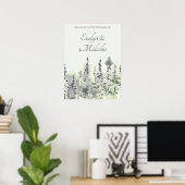 Tall Timber Waterverf Evergreen Trees Wedding Poster (Thuiskantoor)