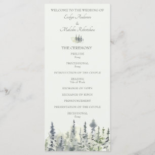 Tall Timber Waterverf Evergreen Trees Wedding Programmakaart