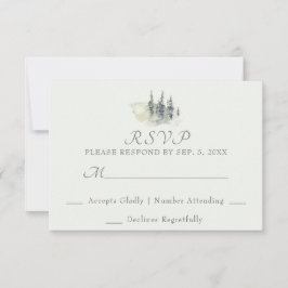 Tall Timber Waterverf Evergreen Trees Wedding RSVP Kaartje