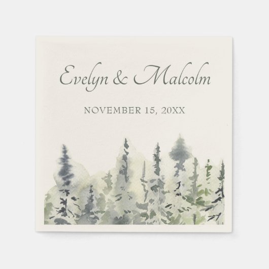 Tall Timber Waterverf Evergreen Trees Wedding Servet (Voorkant)