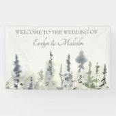 Tall Timber Waterverf Evergreen Trees Wedding Spandoek (Horizontaal)