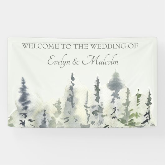 Tall Timber Waterverf Evergreen Trees Wedding Spandoek (Horizontaal)