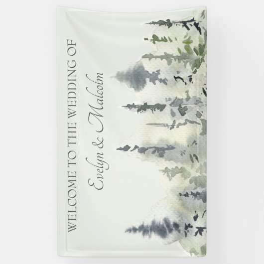 Tall Timber Waterverf Evergreen Trees Wedding Spandoek (Verticaal)