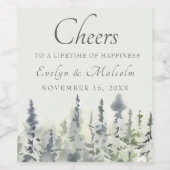 Tall Timber Waterverf Evergreen Trees Wedding Wijn Etiket (Enkel label)