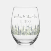 Tall Timber Waterverf Evergreen Trees Wedding Wijnglas Zonder Voet (Voorkant)