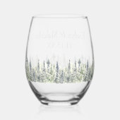 Tall Timber Waterverf Evergreen Trees Wedding Wijnglas Zonder Voet (Achterkant)