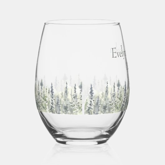 Tall Timber Waterverf Evergreen Trees Wedding Wijnglas Zonder Voet (Rechts)