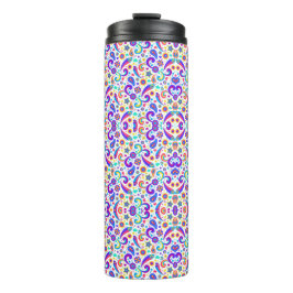 Tall travel mug with a colorful, intricate paisley thermosbeker