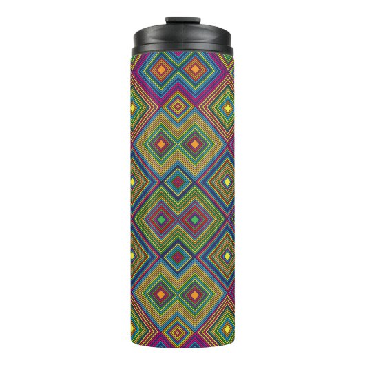 Tall travel mug with a vibrant geometric pattern  thermosbeker (Voorkant)