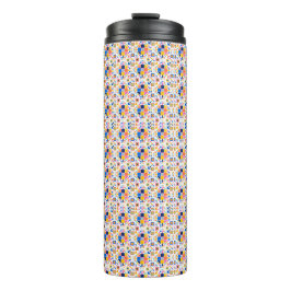 Tall travel mug with a vibrant, geometric pattern  thermosbeker