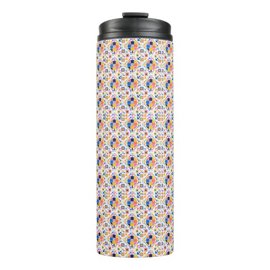 Tall travel mug with a vibrant, geometric pattern  thermosbeker (Voorkant)