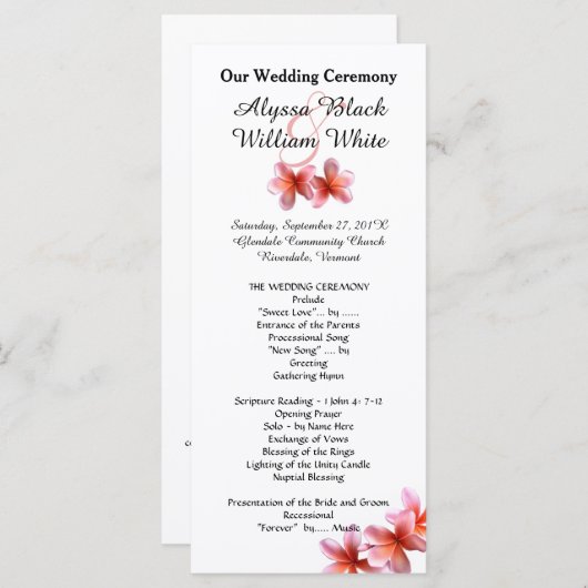 Tall Tropical Plumeria Wedding Programs Programmakaart (Voorkant / Achterkant)