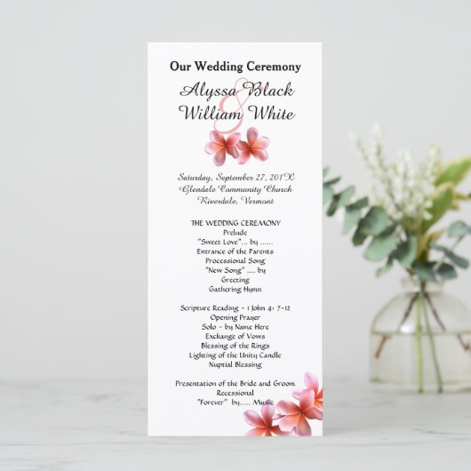 Tall Tropical Plumeria Wedding Programs Programmakaart (Staand voorkant)