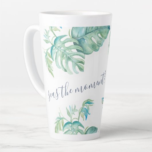 Tall Tropical Turquoise Blue Waterverf Zee Turtle Latte Mok (Linkerhoek)