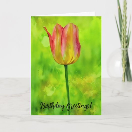 Tall Tulip Flower Art Verjaardag Kaart (Voorkant)