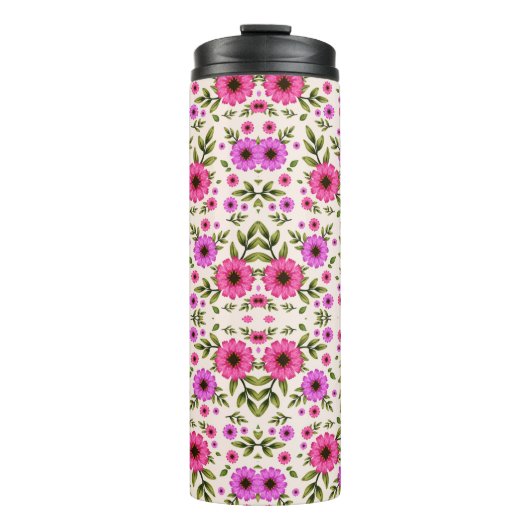 Tall tumbler with floral pattern thermosbeker (Voorkant)