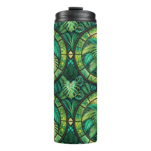 Tall tumbler with lush green tropical leaves  thermosbeker (Voorkant)