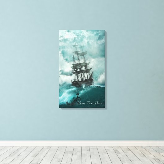 Tall verscheept op het Turbulent Zee Canvas Afdru (Insitu (Houten vloer))