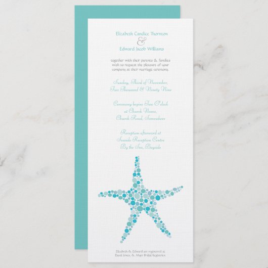 Tall Wedding Aqua Turquoise Starfish Invitation Kaart (Voorkant / Achterkant)