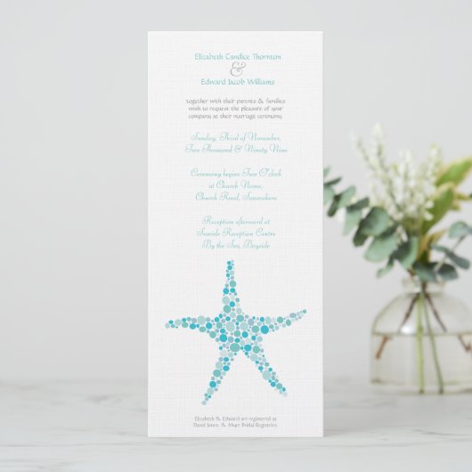 Tall Wedding Aqua Turquoise Starfish Invitation Kaart (Staand voorkant)
