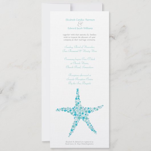 Tall Wedding Aqua Turquoise Starfish Invitation Kaart (Voorkant)
