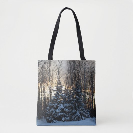 Tall White Spruce Winter Golden Sunset Tote Bag (Voorkant)