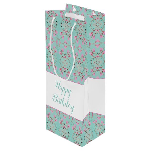 Tall Wine Sweet Blauwgroen en Pink Patterned Gift Wijn Cadeautas (Achterkant Gekanteld)