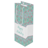 Tall Wine Sweet Blauwgroen en Pink Patterned Gift Wijn Cadeautas (Voorkant Gekanteld)