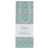 Tall Wine Sweet Blauwgroen en Pink Patterned Gift Wijn Cadeautas (Voorkant)