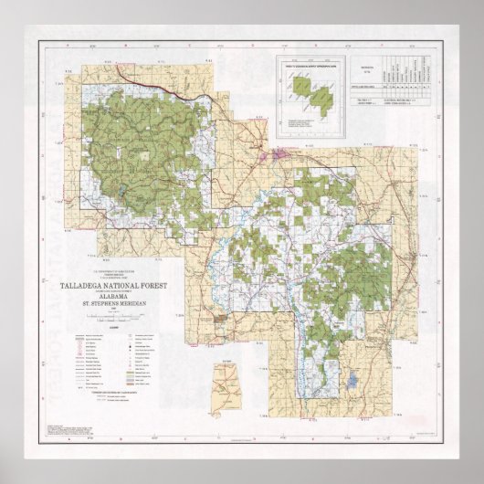 Talladega National Forest Map (1994) Poster (Voorkant)