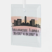 Tallahassee FL City Skyline Glass Ornament (Voorkant links)