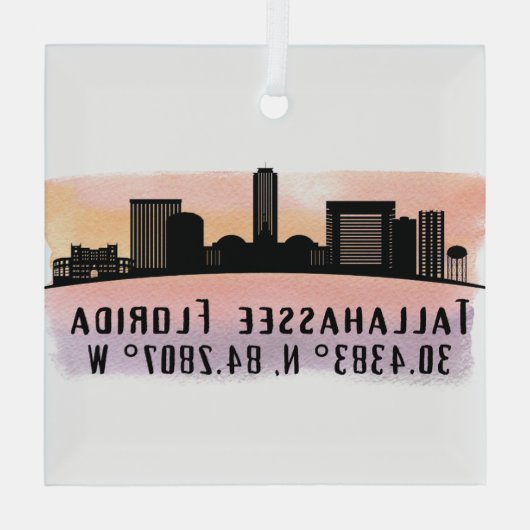 Tallahassee FL City Skyline Glass Ornament (Achterkant)