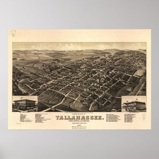 Tallahassee Florida 1885 Panoramic Map Poster (Voorkant)