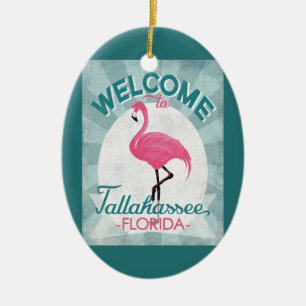 Tallahassee Florida Pink Flamingo Retro Keramisch Ornament