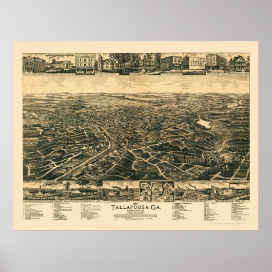 Tallapoosa, GA Panoramische Kaart - 1892 Poster (Voorkant)