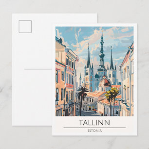 Tallin Estland Vintage Kunst Illustratie Reizen Briefkaart