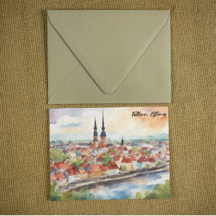 Tallinn Estland Aquarel Schilderij Panorama Briefkaart