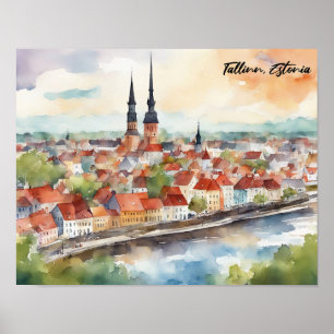 Tallinn Estland Aquarel Schilderij Panorama  Poster