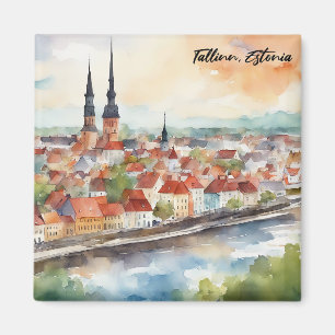 Tallinn Estland Aquarel Schilderij Stadsgezicht Magneet