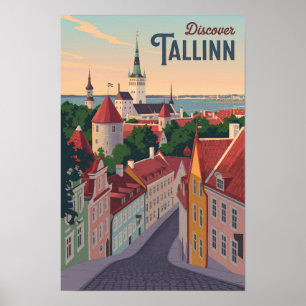 Tallinn Estland Illustratie Reis Kunst Vintage Poster