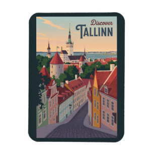 Tallinn Estland Illustratie Reizen Art Vintage Magneet