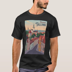 Tallinn Estland Illustratie Reizen Art Vintage T-shirt