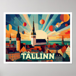 Tallinn Estland Reis artistiek kleurrijk Poster
