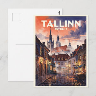 Tallinn Estland Reis in Retro Stijl Briefkaart