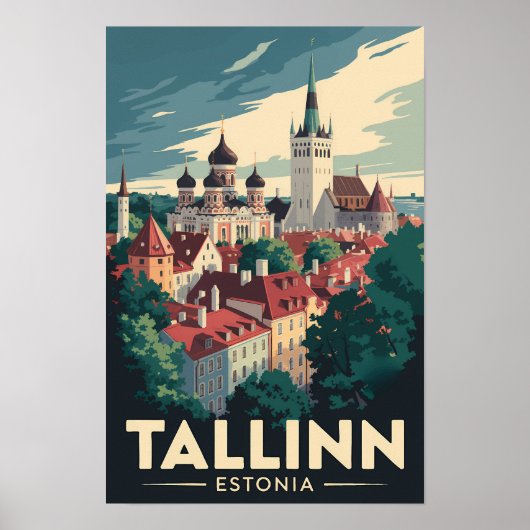 Tallinn Estland Reizen Kunst Vintage Poster (Voorkant)