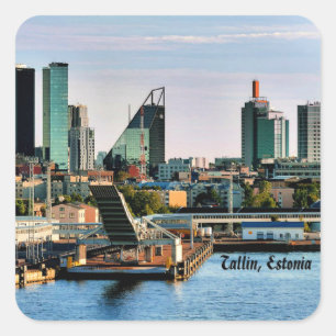 Tallinn, Estland stadsgezicht foto Vierkante Sticker