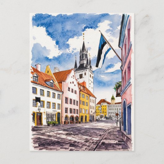 Tallinn Estland Street Waterverf Schilderij Briefkaart (Voorkant)