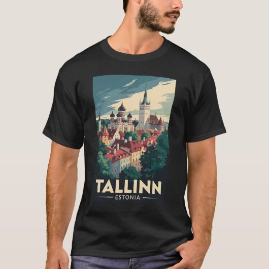 Tallinn Estland Travel Art Vintage T-shirt (Voorkant)