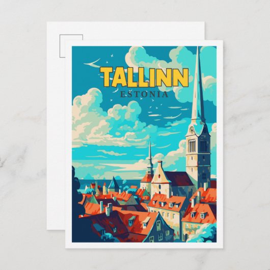 Tallinn Estland vintage reisillustratie Briefkaart (Voorkant / Achterkant)
