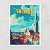 Tallinn Estland vintage reisillustratie Briefkaart (Voorkant)